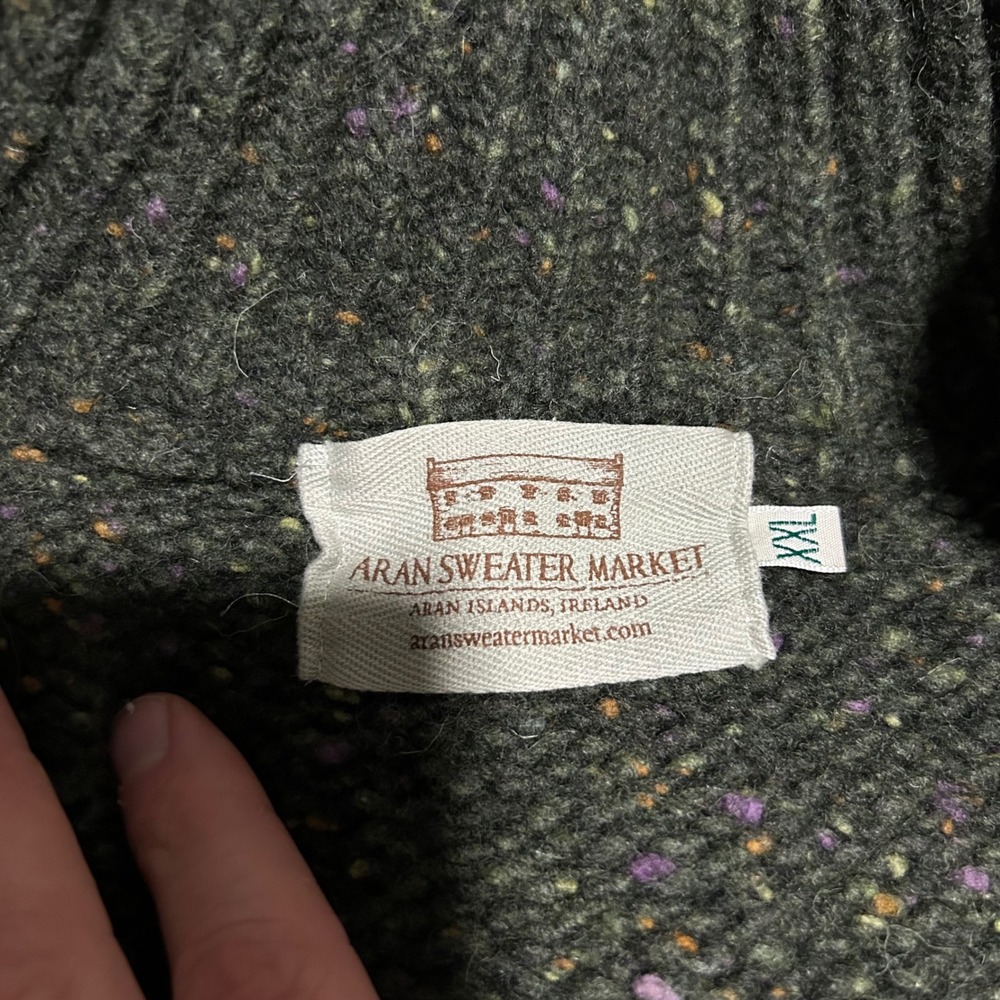 Aran Sweater Market Quarter Zip Mens XXL Green Donegal Tweed Wool Made N Ireland - Picture 4 of 10